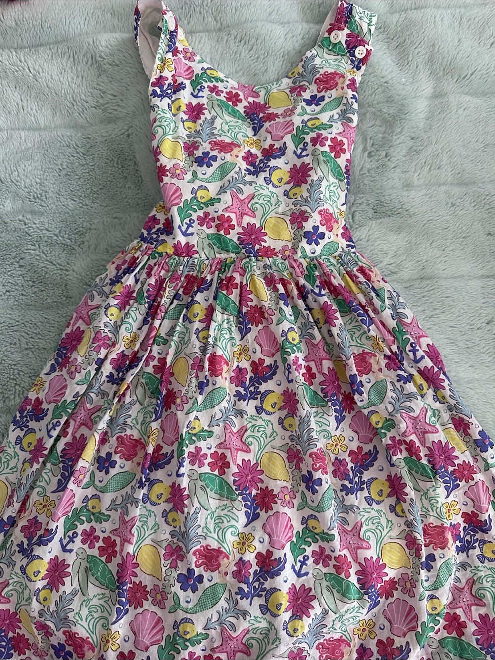 Mini Boden Sea inspired crossback Sundress with Multicolor Trim